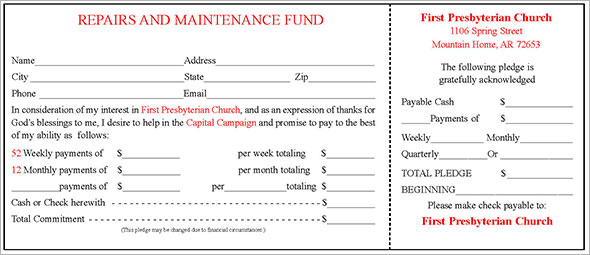 Building Fund Pledge Card Template