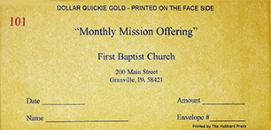 Custom Dollar Quickie Gold Pew Envelope
